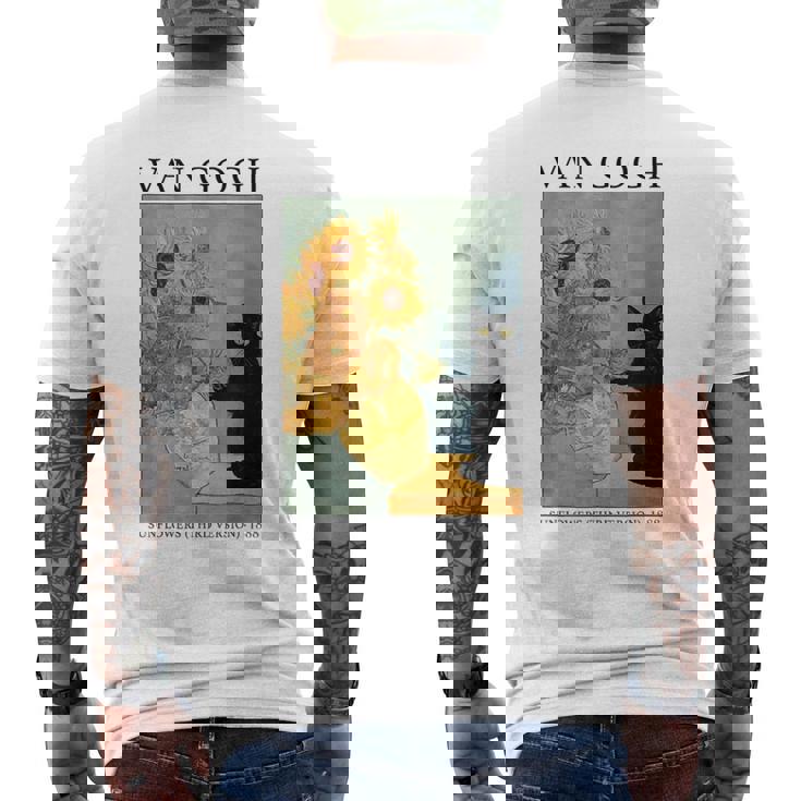 ひまわりと黒猫のヴィンテージアート 猫好き 猫飼い 猫 ネコ ねこくろねこ好き 面白い メンズTシャツ バックプリント