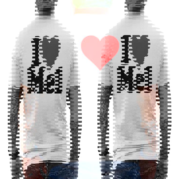 アイ・ラブ・ハート・メル・メルビン・メラニー・メリンダ・メリッサ・メロディ メンズTシャツ バックプリント