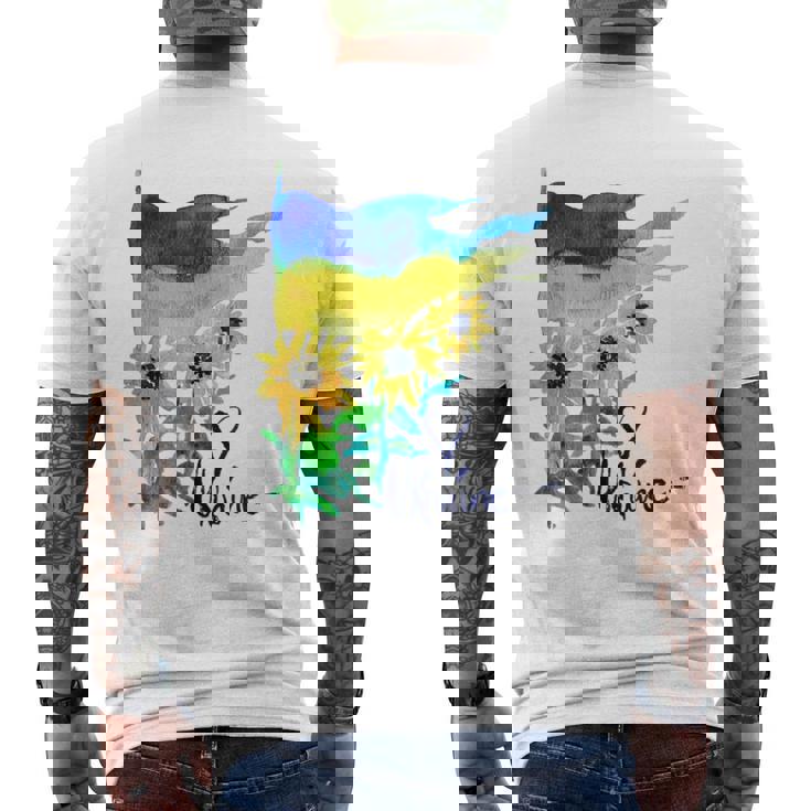 ウクライナ国旗 ひまわりの愛 ウクライナの強い服 メンズTシャツ バックプリント