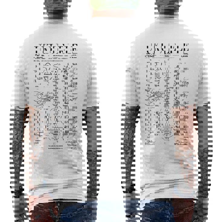 ウクレレ楽器 ウケ ヴィンテージ 特許 図面 プリント メンズTシャツ バックプリント