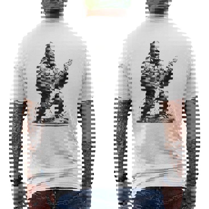エレキギター ゴリラロックプレーヤー おもしろギフト グラフィック メンズTシャツ バックプリント