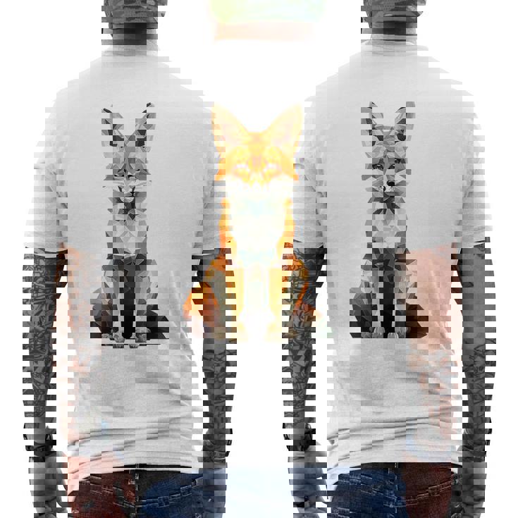 キツネ アニマル柄 グラフィック ポートレート イラスト 幾何学 キツネ メンズTシャツ バックプリント