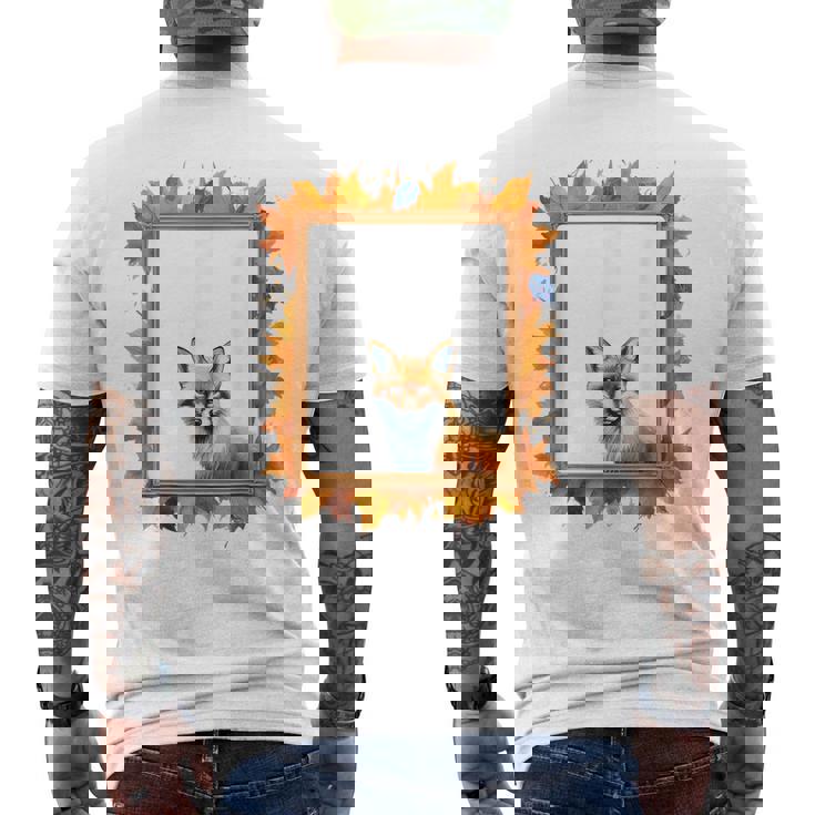 キツネ アニマル柄 モチーフ 紅葉 イラスト 自然 狐 メンズTシャツ バックプリント