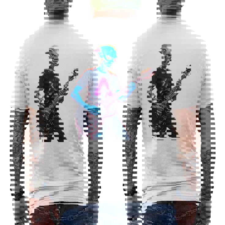 バックプリント ギタリスト エイリアン グラフィック ギター エイリアン ギタリスト メンズTシャツ バックプリント