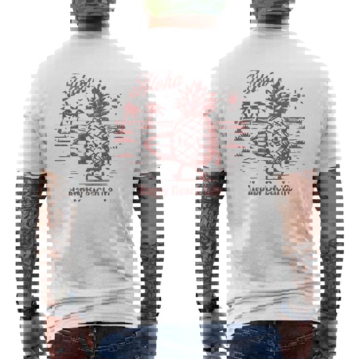 サーフィン パイナップル レトロ ビーチ ヤシの木 トロピカル 美学 メンズTシャツ バックプリント