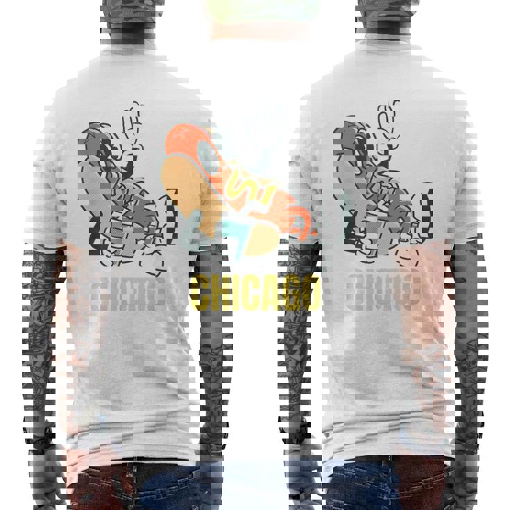 シカゴホットドッグ ストリートフード ホットドッグ マスタード付き メンズTシャツ バックプリント