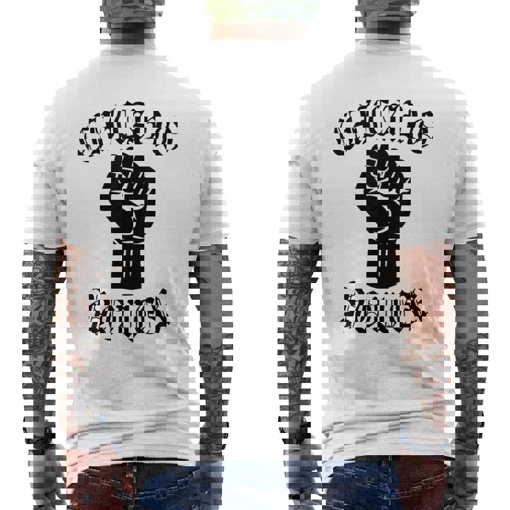 チカーノパワー メキシコ メキシコ ラティーナ ラテンクス ラザノ ラ ミグラ メンズTシャツ バックプリント