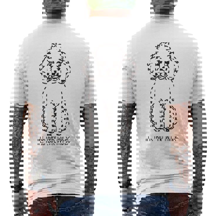 トイ プードル シルエット ラインアート 犬がいると人生はもっと楽しい デザイン メンズTシャツ バックプリント