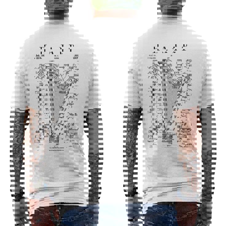 ハープ ヴィンテージ 特許ハーピスト ドローイングプリント メンズTシャツ バックプリント