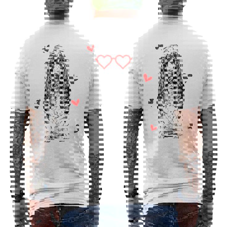 バセットハウンド ハートグラス バレンタインデー 犬 ママ メンズTシャツ バックプリント