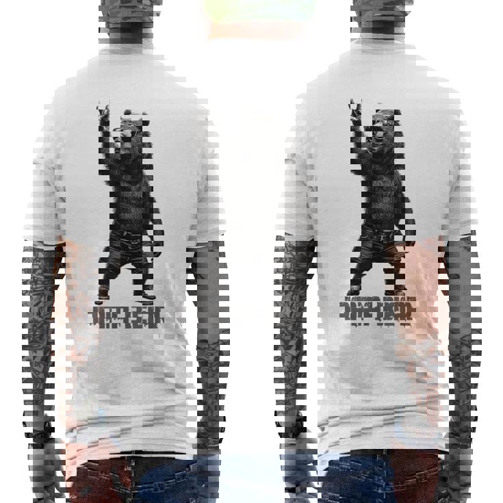 パパベア グリズリーベア ロックジェスチャー クールなパパ グリズリーベア メンズTシャツ バックプリント