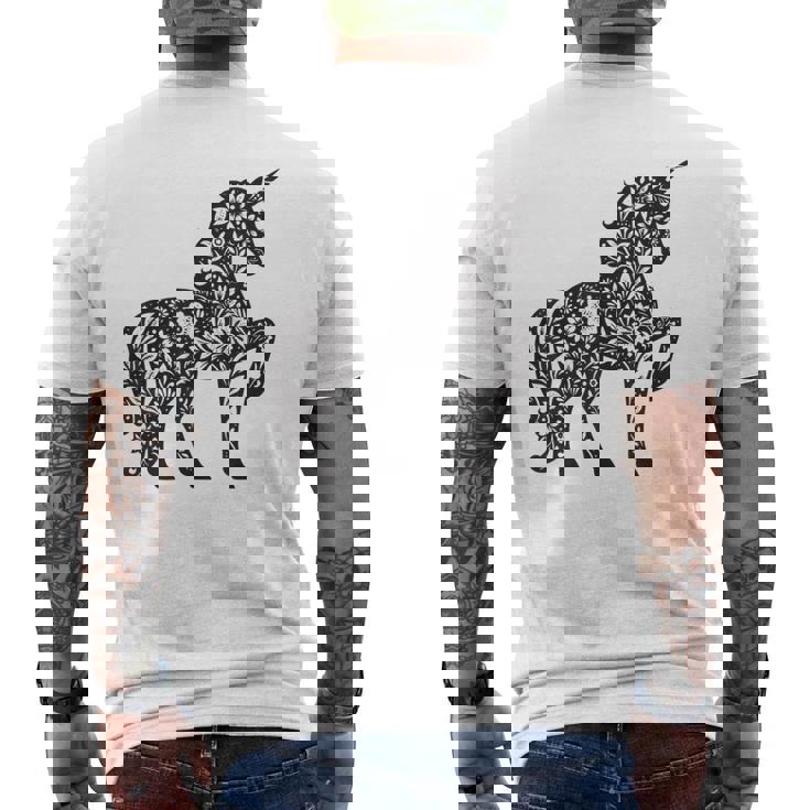 ファンタジーレインボーユニコーンホースファンunicornloverユニコーン メンズTシャツ バックプリント