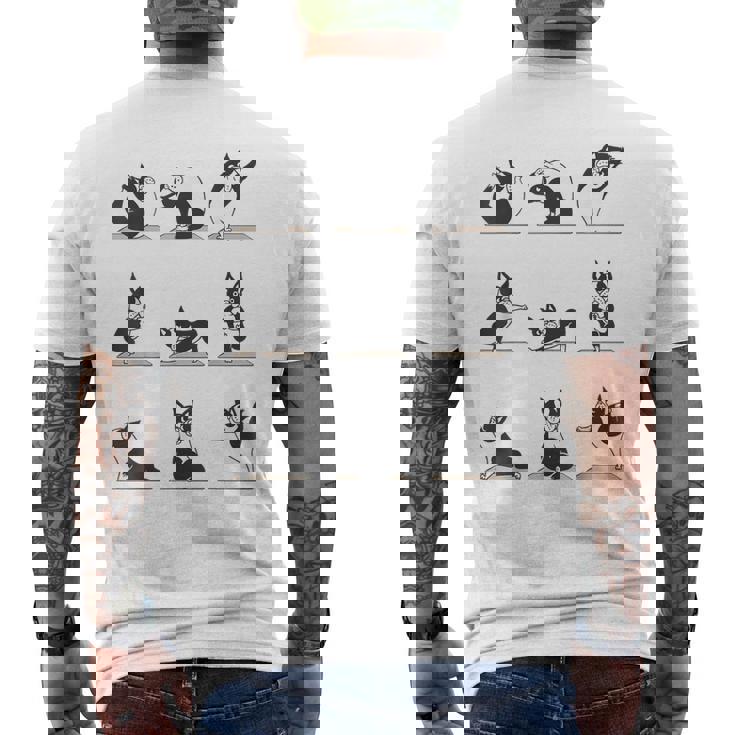 ボストンテリア ヨガ アサナ ポーズ 瞑想 おもしろtシャツ メンズTシャツ バックプリント