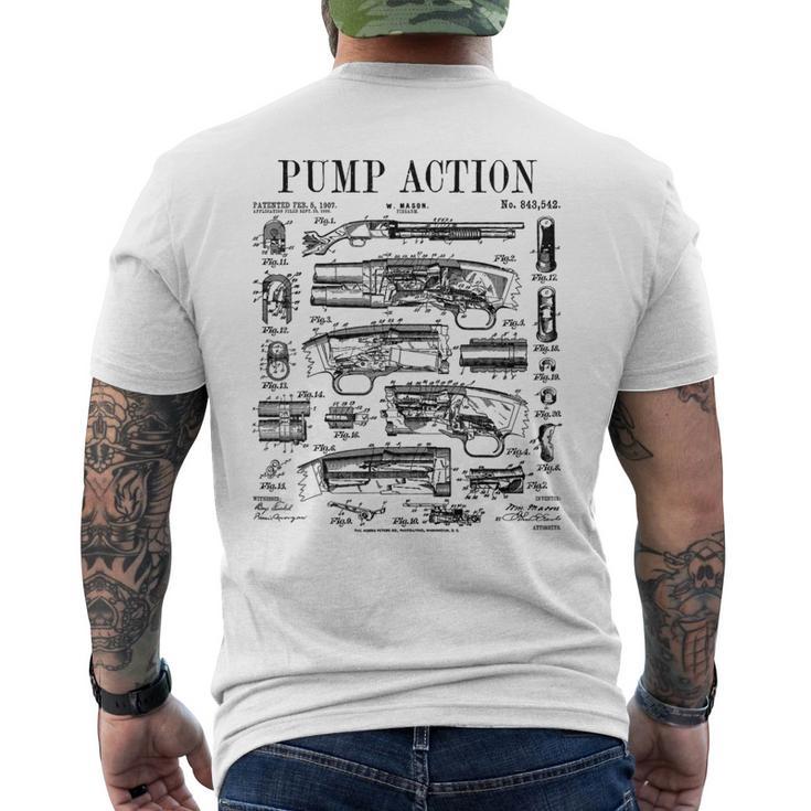 ポンプアクション ショットガン ヴィンテージ ライフル 銃 特許プリント メンズTシャツ バックプリント