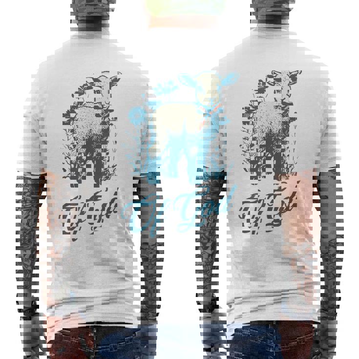 ラム オブ ゴッド キュート ヴィンテージ クリスチャン ラム デザイン 信仰 恋人 メンズTシャツ バックプリント