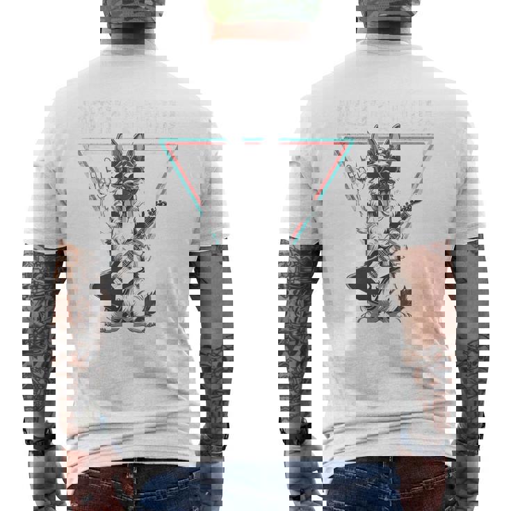 ロックンロール ドッグ ギター ミュージック バイブ メンズTシャツ バックプリント