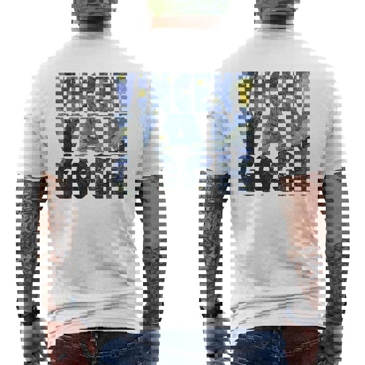 ヴィンセント・ヴァン・ゴッホ作「星月夜」 テキスト ミュージアムアート メンズTシャツ バックプリント