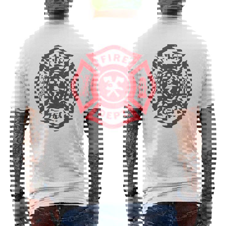 伝統的な消防署救助隊員エンブレムアート。 メンズTシャツ バックプリント