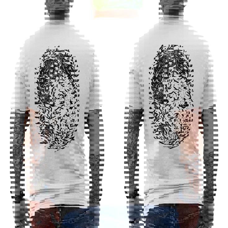 天の陰陽狐 太陽と月 ボーホーウッドランドアート メンズTシャツ バックプリント