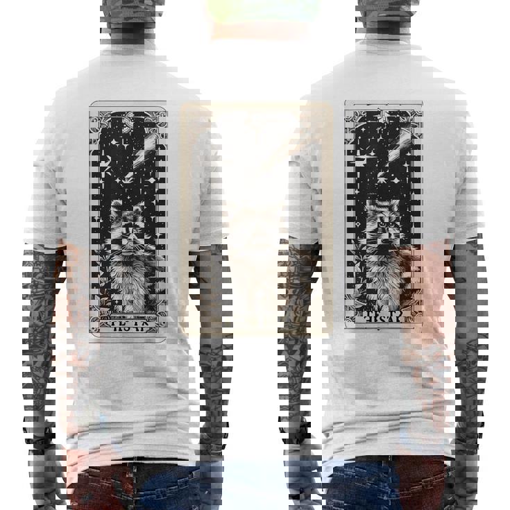 星のタロットカード アライグマ 占星術 神秘的なアライグマ メンズTシャツ バックプリント