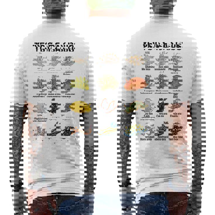 海洋ナメクジの種類科学海洋生物学チャート メンズTシャツ バックプリント