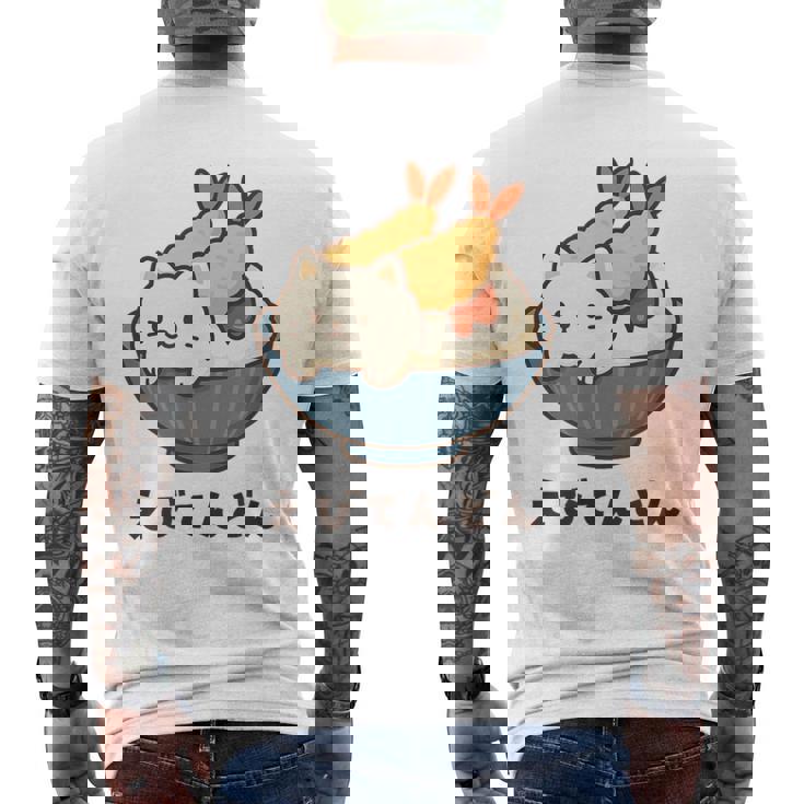 海老天丼 天丼 えび ご飯 ねこ 白猫 天丼好き 猫好き おもしろ かわいい猫 イラスト 猫キャラ 癒し 系 メンズTシャツ バックプリント