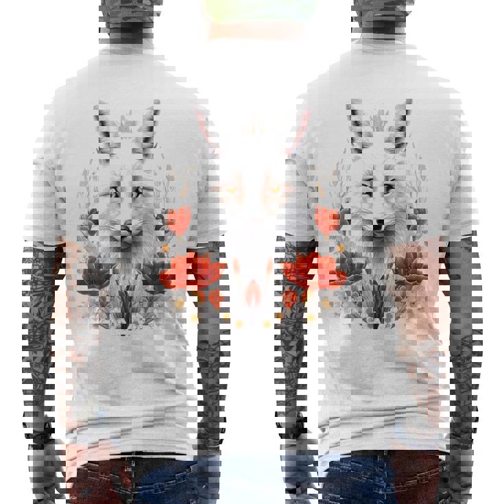 狐 アニマル柄 モチーフ 図面 イラスト 自然 狐 メンズTシャツ バックプリント