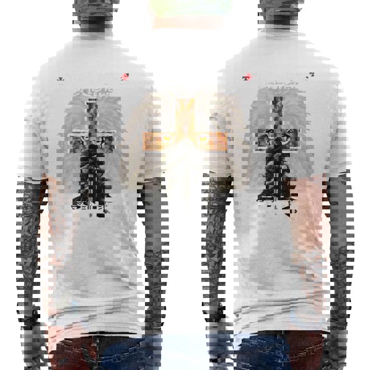 祈り 戦士 ライオン ユダ グラフィック クリスチャン クロスバック プリント メンズTシャツ バックプリント