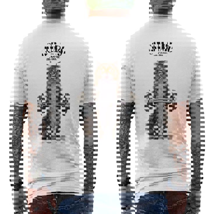 筋トレ ジム やる気がないなら家に帰れ トラ猫 ねこ メンズTシャツ バックプリント