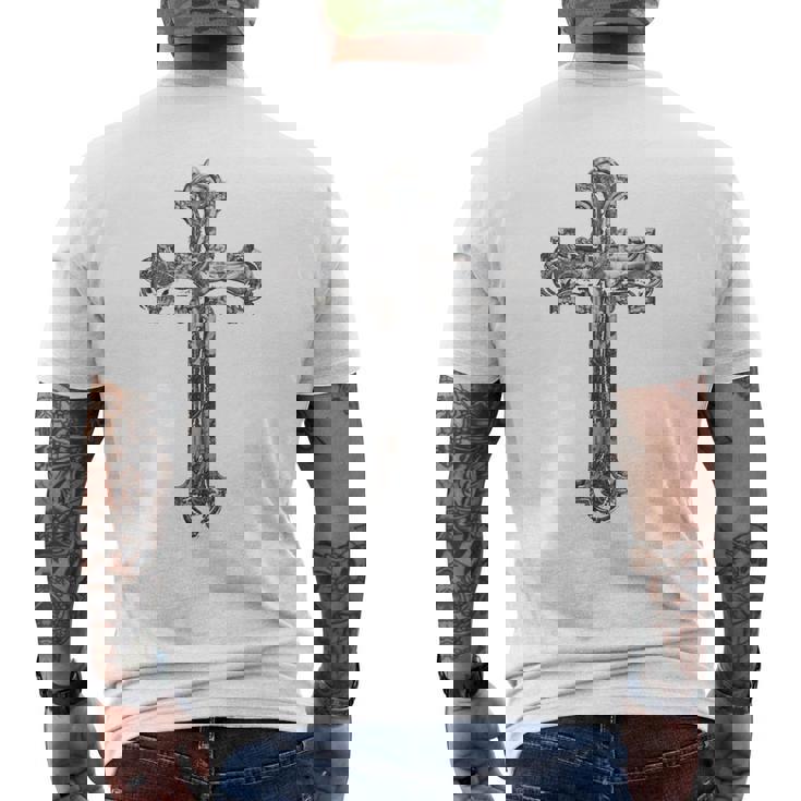 背中に十字架 大きな十字架 クリスチャン メンズTシャツ バックプリント