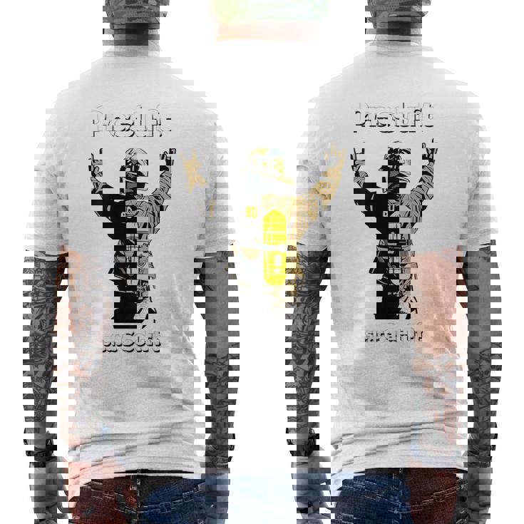 背圧呼吸保護器具 キャリア 消防士 消防隊 メンズTシャツ バックプリント