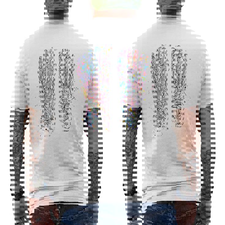 足解剖学 水彩 骨格 足 筋肉 メンズTシャツ バックプリント