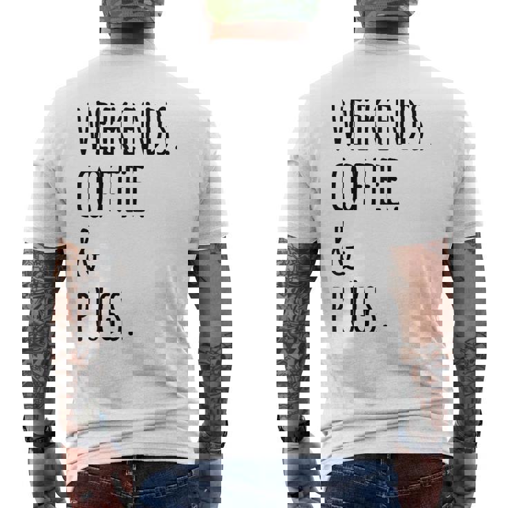 週末コーヒーパグ犬 メンズTシャツ バックプリント