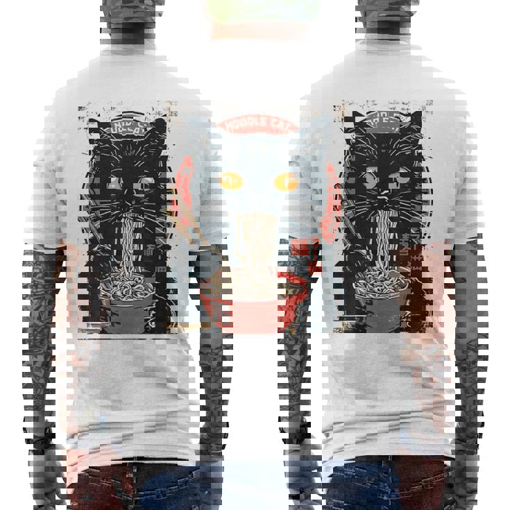 麺 猫 ラーメン好き 和食 猫 アート デザイン メンズTシャツ バックプリント