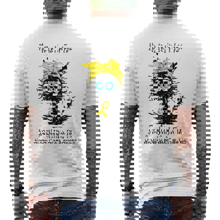 黒猫大丈夫だよ元気だ肉腫啓発 メンズTシャツ バックプリント