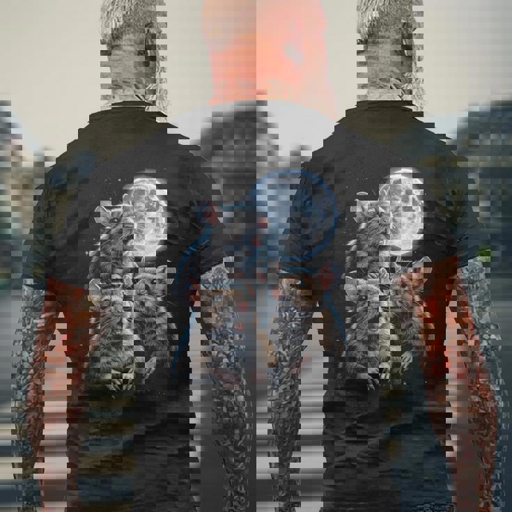 3 マウス 月 3 匹のネズミ 面白い げっ歯類 恋人 ユーモア 空 夜 長袖tシャツ メンズTシャツ バックプリント 高齢者への贈り物