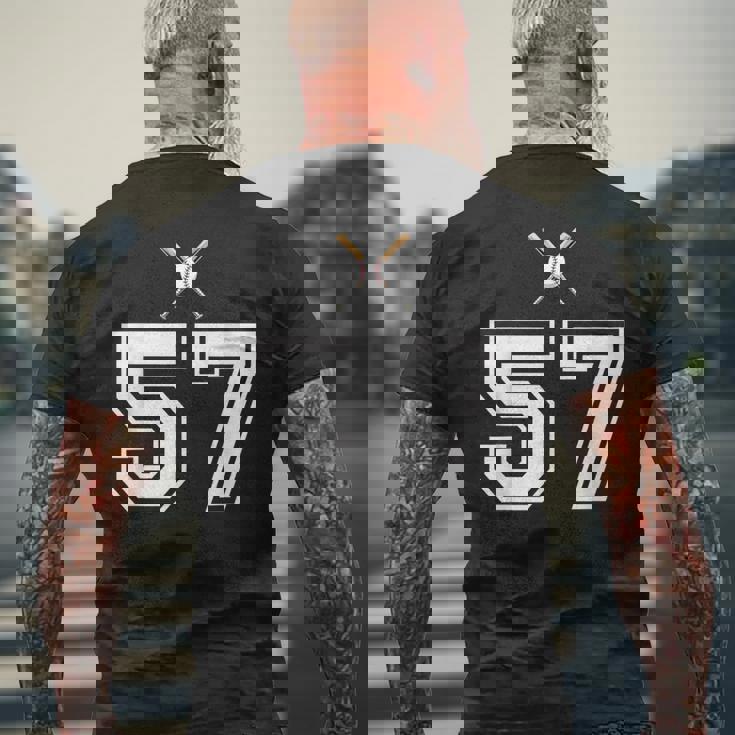 57 番 野球スタイル ヴィンテージホワイト メンズTシャツ バックプリント 高齢者への贈り物