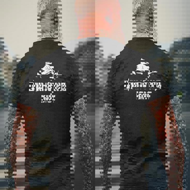 Angler Soul Sings Fish Fishing Rod In Russian Russia Men's Back Print T-Shirt Gifts for Old Men