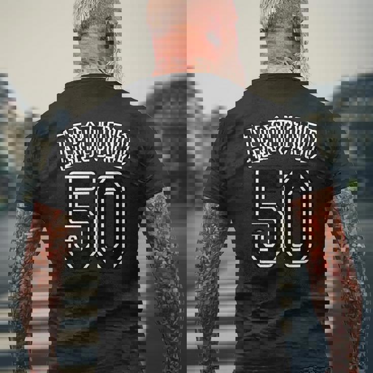 Around 50 アラフィフ（五十歳 50才）【ユニフォーム風】誕生日 50代 面白 メンズTシャツ バックプリント 高齢者への贈り物