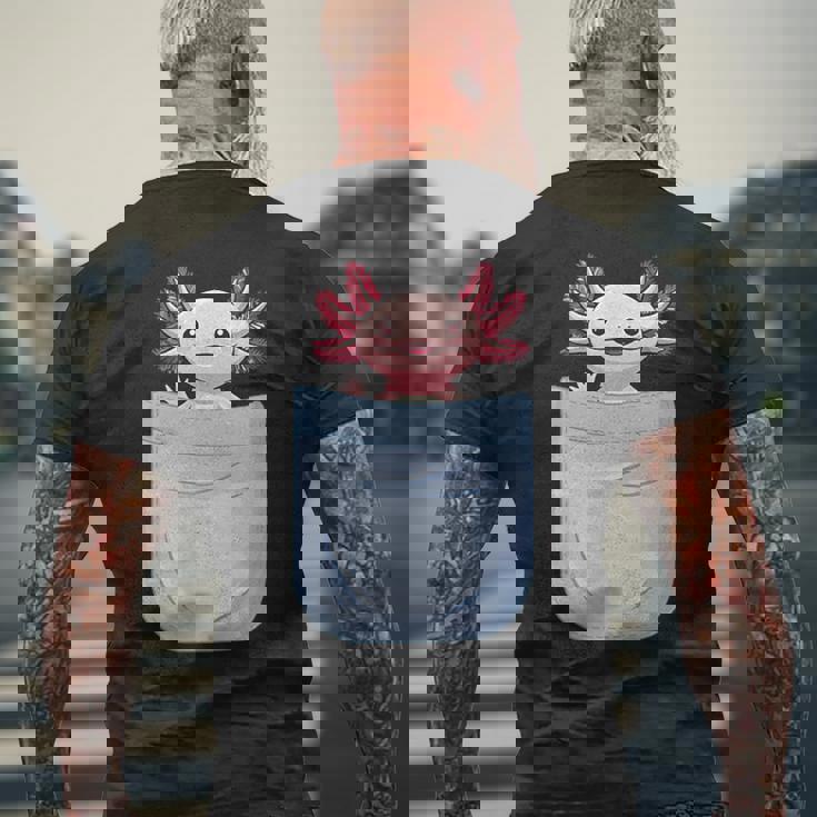 Axolotl ポケットに入った魚 両生類 ペット ホワイト アホロートル トカゲ メンズTシャツ バックプリント 高齢者への贈り物