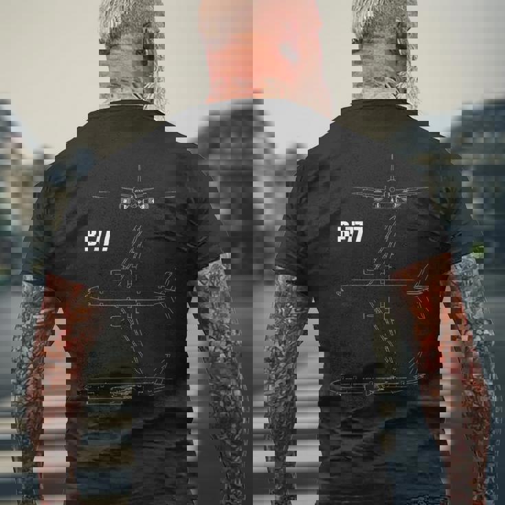 B-777 航空機設計図 メンズTシャツ バックプリント 高齢者への贈り物