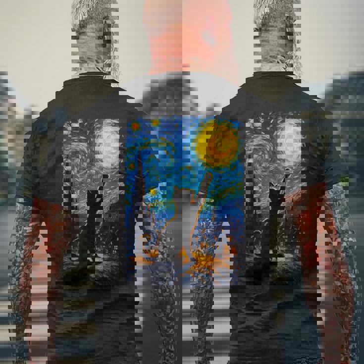 Black Cat Starry Night Van Gogh Cat Cat Mom Cat Dad Men's T-shirt Back Print Gifts for Old Men