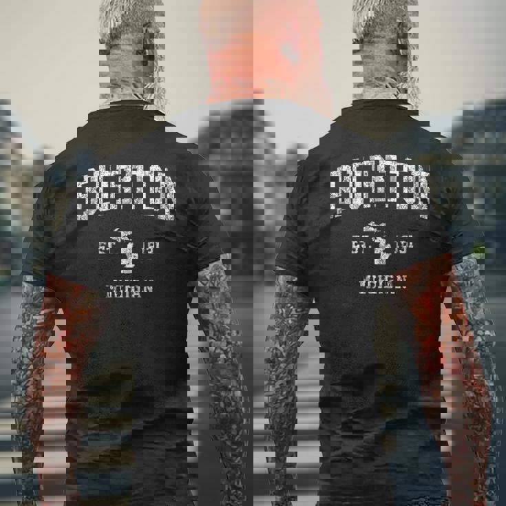 Burton ミシガン州ミシガン州ヴィンテージアスレチックスポーツデザイン メンズTシャツ バックプリント 高齢者への贈り物