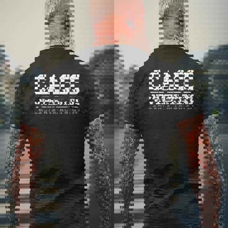 Cacc-キャッチ-レスリング メンズTシャツ バックプリント 高齢者への贈り物