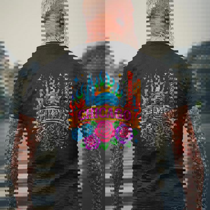 Chicago Rainbow City Retro Tattoo Aesthetic Men's Back Print T-Shirt Gifts for Old Men