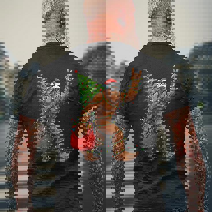 Christmas Tree Xmas Lights Santa Bigfoot Sasquatch Men's Back Print T-Shirt Gifts for Old Men