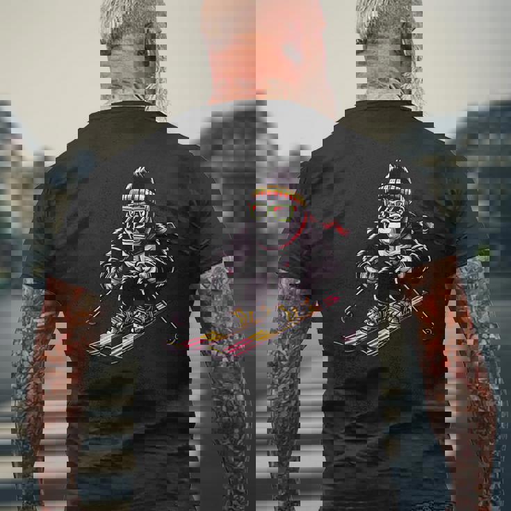 Comic Gorilla スキーヤー スキー メンズTシャツ バックプリント 高齢者への贈り物