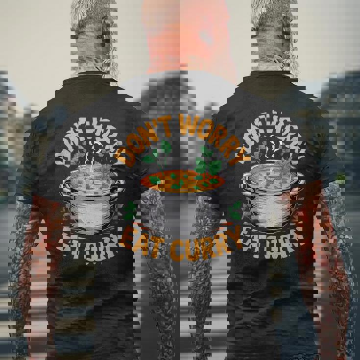 Don't Worry Eat カレー インド料理 メンズTシャツ バックプリント 高齢者への贈り物