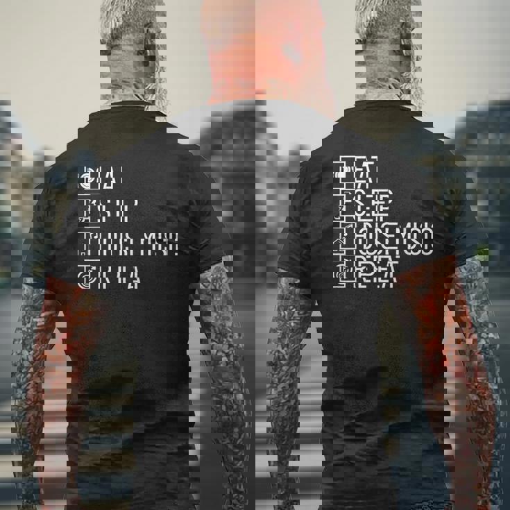 Eatleep House Music リピート Edm Lover Djハウスミュージック メンズTシャツ バックプリント 高齢者への贈り物