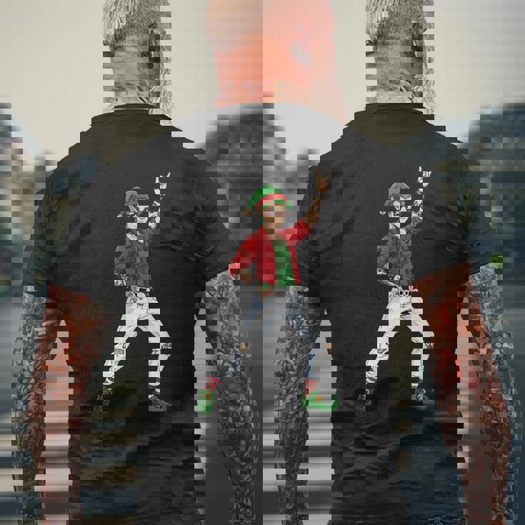 Elf Rock Hand Sign Language Christmas Rock Music Lover Men's Back Print T-Shirt Gifts for Old Men